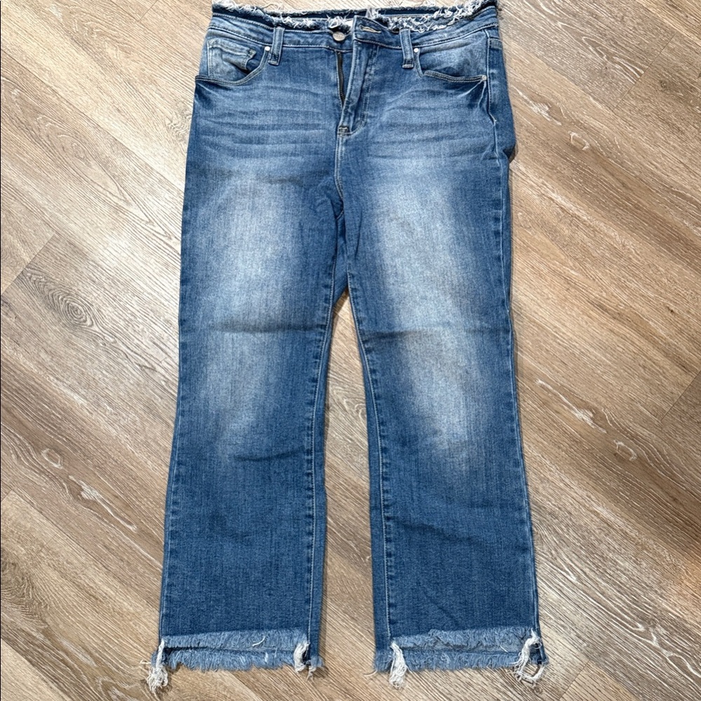 Risen Classic Blue Frayed Hem Ankle Women's Jeans